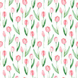 Watercolor tulips pattern. International women's day. For design, card, print or background