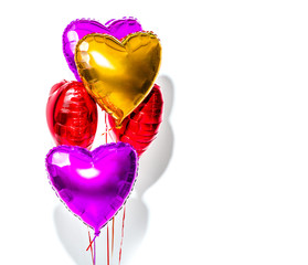 Poster - Valentine's Day. Air balloons. Bunch of colorful heart shaped helium balloons isolated on white background