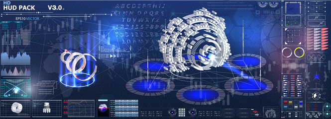 Aufkleber - The set of graphs and charts. Statistics and data, information and infographics. HUD background of outer space. infographic elements. Sci Fi futuristic user interface.