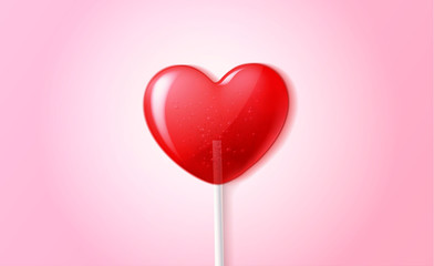 Wall Mural - Vector heart lollipop candy 3d valentine day sweet