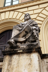 Aristotle, the Greek philosopher statue by Ludwig von Schwanthaler (XIX century) in front of the entrance of Bavarian State Library in Munich, Germany