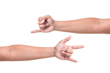 Wall Mural - Human hand showing gestures or sign isolated on white