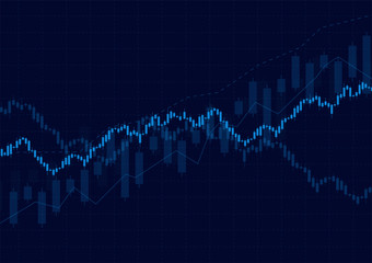 Business candle stick graph chart of stock market investment trading on dark background design. Bullish point, Trend of graph. Vector illustration