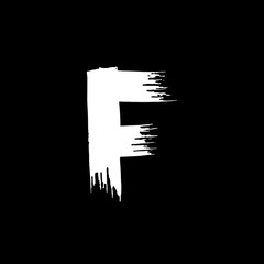 Letter F. Handwritten by dry brush. Rough strokes font. Vector illustration. Grunge style elegant alphabet.