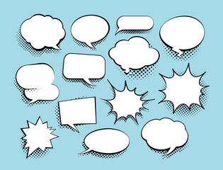 Set of comic art speech bubbles with halftone. Vector illustration