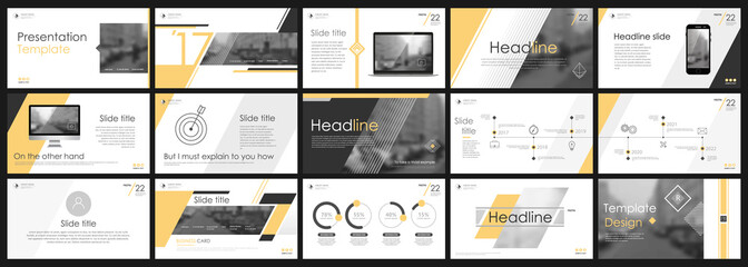 Abstract white, Yellow presentation slides. Modern brochure cover design. Fancy info banner frame. Creative infographic elements set. Urban city font. Vector title sheet model. Ad flyer style template