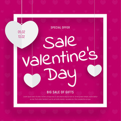 Poster - Pink web banner template for Valentine's Day sale.
