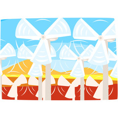 Wall Mural - Wind turbines power station, ecological energy producing station, renewable resources horizontal vector illustration