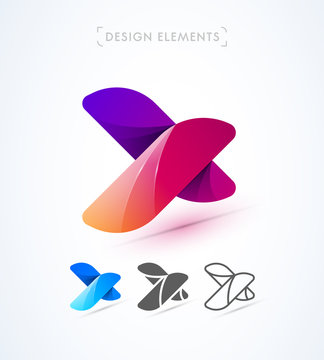 Vector abstract letter X logo design template. Material design, origami paper, flat and line art style. Icon set. Extreme sports