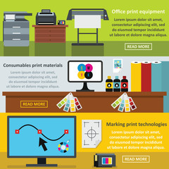 Poster - Printing process banner horizontal set, flat style