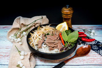 Tasty Vietnamese food  Bo bun rice vermicelli