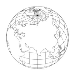 Wall Mural - Outline Earth globe with map of World focused on Asia. Vector illustration.