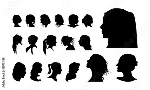 set of detailed Girl head avatar face silhouette vector illustration Tableau sur Toile
