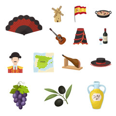 Spain country cartoon icons in set collection for design.Travel and attractions vector symbol stock web illustration.