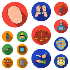 Wall Mural - Crime and Punishment flat icons in set collection for design.Criminal vector symbol stock web illustration.