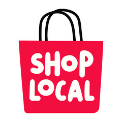 Shop local. Vector hand drawn lettering illustration on white background.