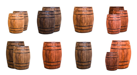 set of oak barrels light brown stamped logo beer mugs and dark elongated and two ask one against other