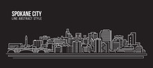 Cityscape Building Line Art Vector Illustration Design - Spokane City