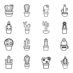 Poster - Cactus flower icons set, outline style