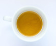 Minimalistic espresso double shot in a white mug with white background