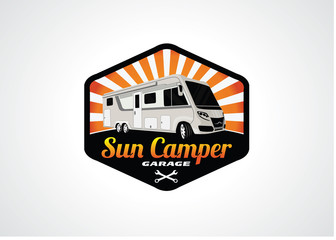 Wall Mural - bus camper logo template design vector, emblem, design concept, creative symbol, icon