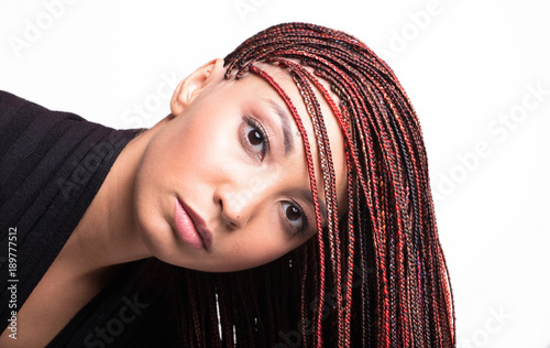 Studio Portrait Of A Young Girl With A Bright Afro Dreads