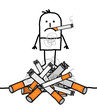 Cartoon Man on a Big Pile of Cigarettes
