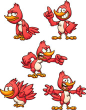 Cartoon Red Bird In Different Poses. Vector Clip Art Illustration With Simple Gradients. Each On A Separate Layer. 