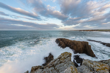 Wall Mural - the sea crashes hard on the coasts of Galicia, with beautiful impressive waves, worthy of contemplation