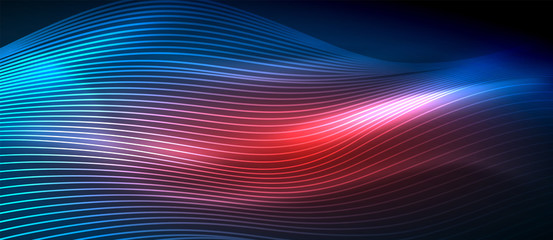Glowing abstract wave on dark, shiny motion