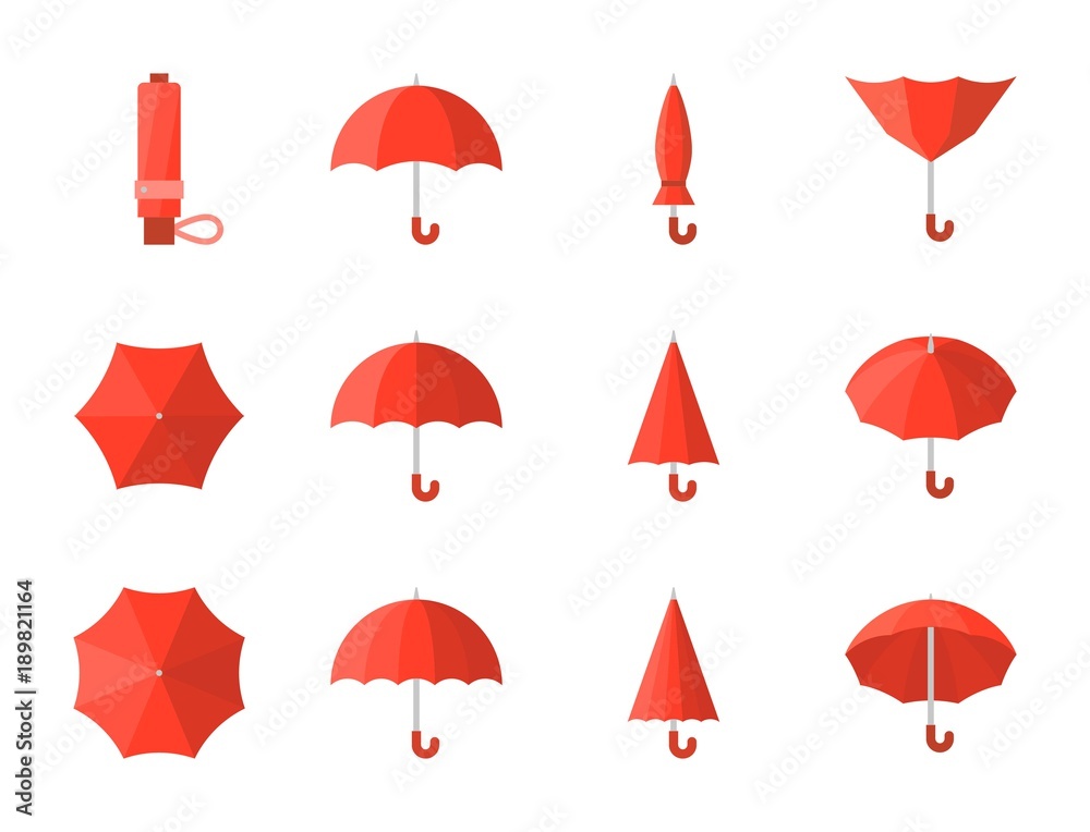 red umbrella icon, flat design - obrazy, fototapety, plakaty 