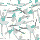 Seamless Vector Ballerina Pattern in turqiose blue and shades of grey which can be used for your wallpapers, backgrounds, backdrop images, fabric patterns, clothing prints, labels, crafts & others