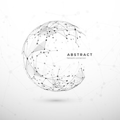 Poster - Abstract global network concept. Web structure, node net. Dots and connection mesh. Sphere technology cyberspace background. Vector illustration on white background