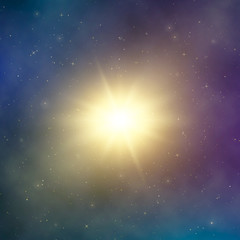 Poster - sun light. abstract bright star in space. dark astral fantasy background. vector illustration