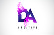 DA D A Purple Letter Logo Design with Liquid Effect Flowing