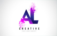 AL A L Purple Letter Logo Design With Liquid Effect Flowing