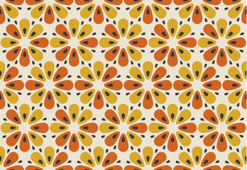 retro orange and yellow color 60s flower motif. geometric floral seamless pattern. vector illustrati