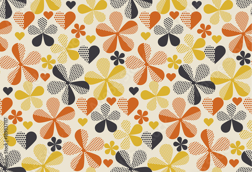Foto-Schmutzfangmatte - Retro orange and yellow color 60s flower motif. Geometric floral seamless pattern.  vector illustration (von galyna_p)