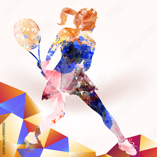 Dekoracja na wymiar  ilustracja-z-dziewczyna-grajaca-w-tenisa-z-kolorowych-kawalkow