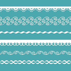 Wall Mural - set of seamless lacy borders with waves and flowers