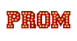 Prom word made from red vintage lightbulb lettering isolated on a white. 3D Rendering