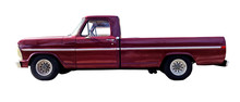 Side View Of Classic 1971 Red Truck. Isolated.