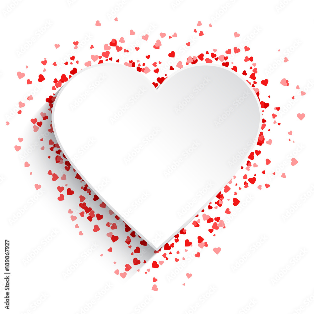 White heart background with red hearts - obrazy, fototapety, plakaty 
