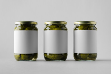 Wall Mural - Pickled Cucumber Jar Mock-Up - Three Jars. Blank Label.