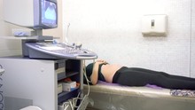 Process Of Ultrasonography, Doctor Checking Baby In Happy Pregnant Woman Belly, Modern Technology Medical Equipment