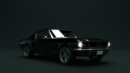 Powerful Black Muscle Car 3d illustration