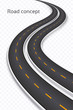 Winding 3D road concept on a transparent background. Timeline te