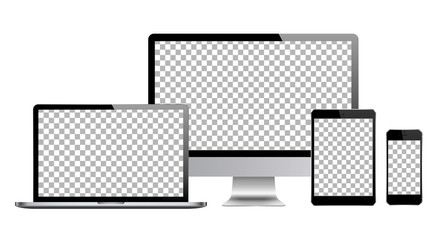 Poster - Set of computer, laptop, tablet and phone in a flat vector style