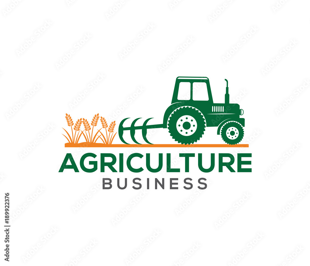 vector logo design illustration of agriculture business, tractor farm ...