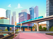 Modern City Panorama With High Skyscrapers And Subway Cityscape Background Flat Vector Illustration